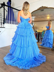 Strapless A-Line Ruched Crinkled Tulle Prom Dress