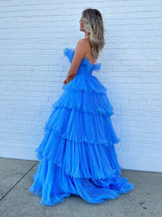 Strapless A-Line Ruched Crinkled Tulle Prom Dress