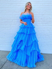 Strapless A-Line Ruched Crinkled Tulle Prom Dress