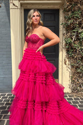 A-Line Sweetheart Ruched Long Tulle Prom Dress