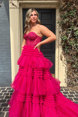 A-Line Sweetheart Ruched Long Tulle Prom Dress
