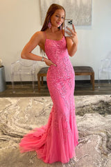 Mermaid Sheath Spaghetti Straps Lace Prom Dress
