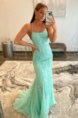 Mermaid Sheath Spaghetti Straps Lace Prom Dress