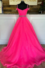 Hot Cute Pink Beaded Cold-Shoulder A-Line Prom Dress