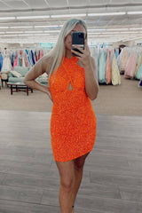 A-line Bodycorn Backless Hot Cute Pink Sequins Homecoming Dress