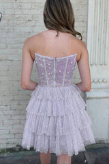 A Line Strapless Ruched Homecoming Dress