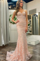 Mermaid Sheath Sweetheart Sequined Lace Long Prom Dress