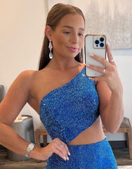 One Shoulder Royal Blue Prom Dress with Split