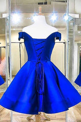 Fashion Off The Shoulder Royal Blue Satin Homecoming Dress