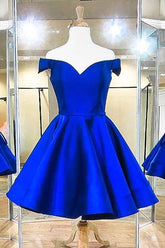 Fashion Off The Shoulder Royal Blue Satin Homecoming Dress