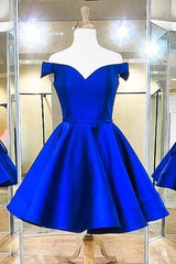 Fashion Off The Shoulder Royal Blue Satin Homecoming Dress