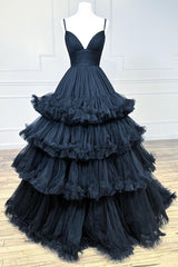 A-line V-Neck Tulle Prom Dress with Ruched Ruffles