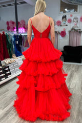 A-line V-Neck Tulle Prom Dress with Ruched Ruffles