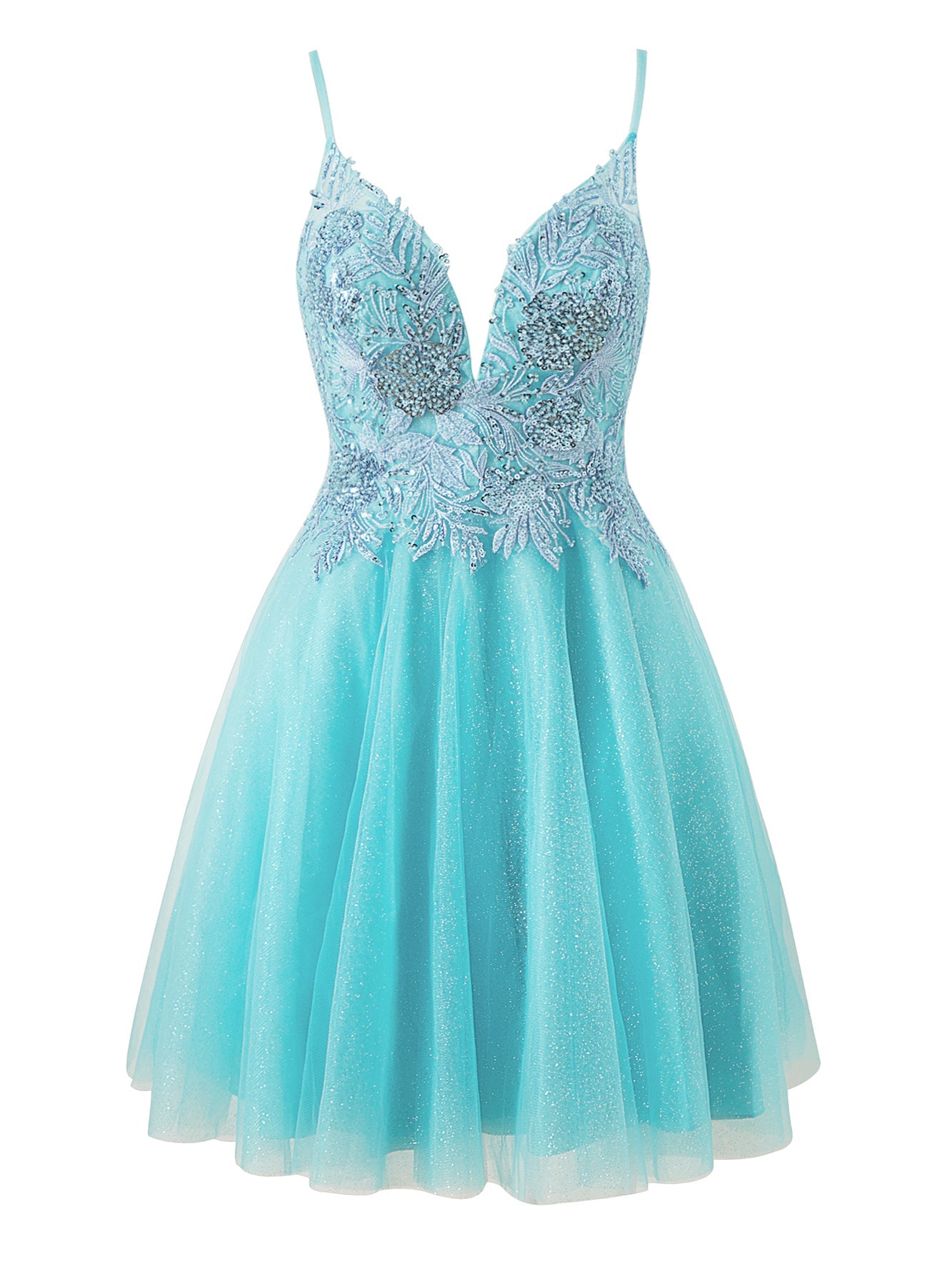 A-line Short Spaghetti Strap Sparkly Tulle Homecoming Dress