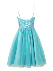 A-line Short Spaghetti Strap Sparkly Tulle Homecoming Dress
