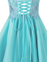 A-line Short Spaghetti Strap Sparkly Tulle Homecoming Dress