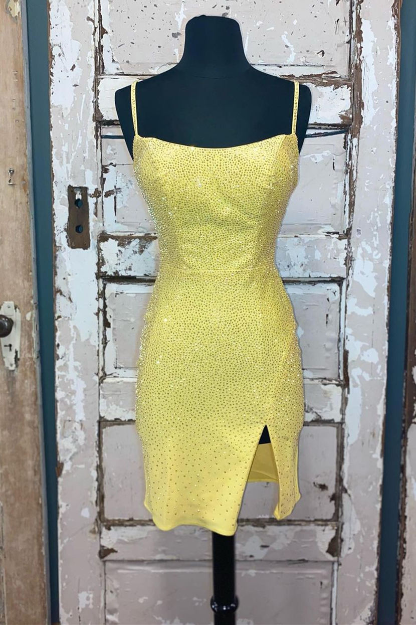 Short Tight Yellow Homecoming Dress with Corset