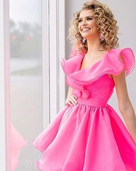 A Line V Neck Organza Ruffles Homecoming Dress