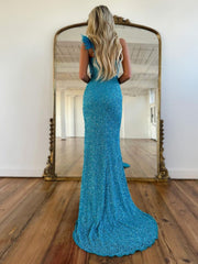 Mermaid Sheath One Shoulder Sequins Prom Dress With Slit