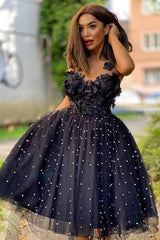 A-Line Beaded Tulle Homecoming Dress with Flowers