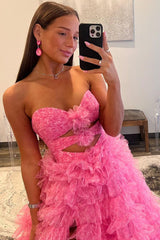 Ball Gown Sweetheart Cute Pink Ruched Printed Tulle Prom Dress