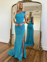 Mermaid Sheath One Shoulder Sequins Prom Dress With Slit