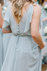 Light Blue A-Line Floor Length Bridesmaid Dress with Ruffles