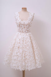 A-Line Ivory Lace Square Neck Short Prom Dress Homecoming Dress