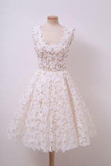 A-Line Ivory Lace Square Neck Short Prom Dress Homecoming Dress