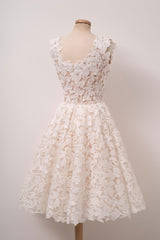A-Line Ivory Lace Square Neck Short Prom Dress Homecoming Dress