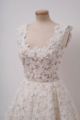 A-Line Ivory Lace Square Neck Short Prom Dress Homecoming Dress