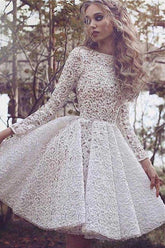 A-Line Knee-Length Ivory Long Sleeves Lace Homecoming Dress