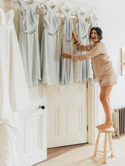 A-line Halter Pleated Chiffon Sleeveless Bridesmaid Dresses, Tea Length