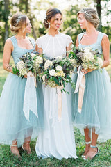 Simple Bridesmaid Dresses, A-line Square High Low Tulle Beaded