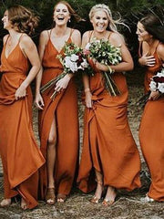 Charming Spaghetti Straps A-line Bridesmaid Dresses with Slit