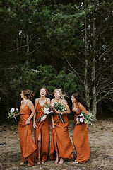 Charming Spaghetti Straps A-line Bridesmaid Dresses with Slit