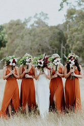 Charming Spaghetti Straps A-line Bridesmaid Dresses with Slit