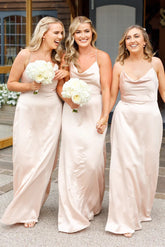 Champagne Cowl Neck Spaghetti Strap Bridesmaid Dress