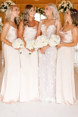 Champagne Cowl Neck Spaghetti Strap Bridesmaid Dress