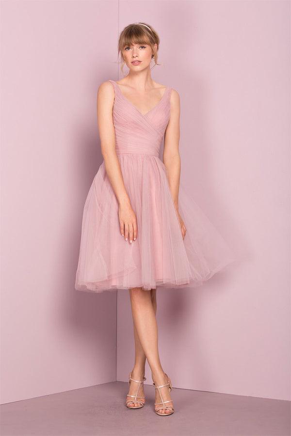 Cute V-Neck Knee-Length Pink Homecoming Dress Short Prom Dress