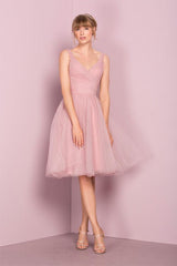 Cute V-Neck Knee-Length Pink Homecoming Dress Short Prom Dress