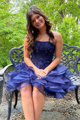 A-line Lace Appliques Organza Short Homecoming Dress