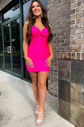 Straps Hot Cute Pink Hollow Short Homecoming Dress