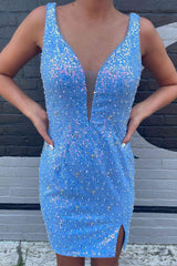 Bodycorn Baby Blue Sequins Homecoming Dress