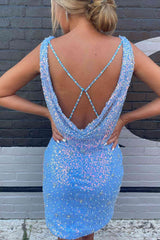 Bodycorn Baby Blue Sequins Homecoming Dress