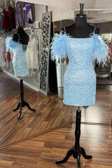 Bodycorn Sequins Homecoming Dress with Featherss