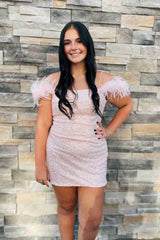 Bodycorn Sequins Homecoming Dress with Featherss