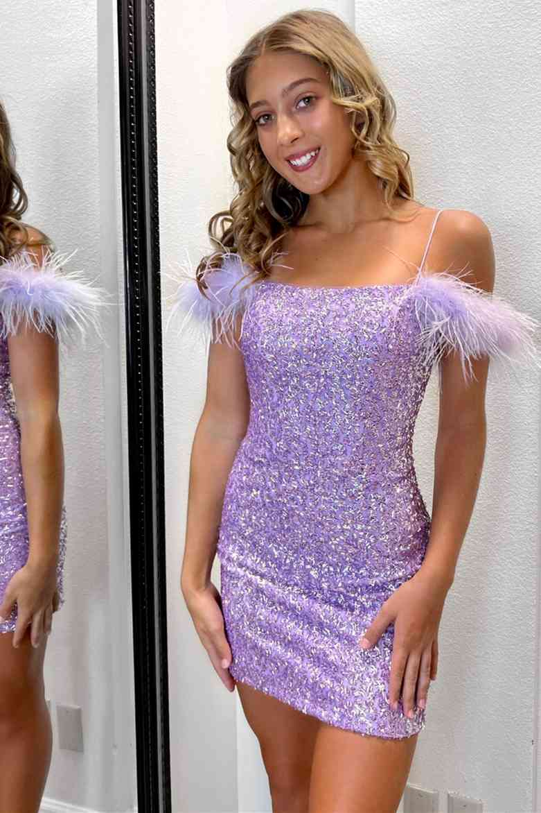 Bodycorn Sequins Homecoming Dress with Featherss