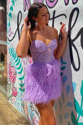 Bodycon Sweetheart Lace Feather Skirt Homecoming Dress