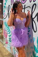 Bodycon Sweetheart Lace Feather Skirt Homecoming Dress